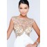 Princess A Line Illusion Neckline Empire Waist Long White Chiffon Beaded Prom Dress