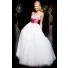 Princess A Line Spaghetti Straps Long White Tulle Beaded Prom Dress With Sash