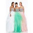 Princess A Line Strapless Long Mint Green Tulle Sequin Beaded Prom Dress