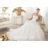 Princess A Line Strapless Scalloped Neckline Layered Tulle Beaded Lace Wedding Dress
