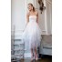 Princess A Line Strapless Tea Length Champagne White Tulle Sequins Prom Dress
