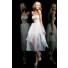 Princess A Line Strapless Tea Length Champagne White Tulle Sequins Prom Dress