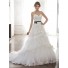 Princess A Line Strapless Tulle Lace Tiered Wedding Dress With Black Sash