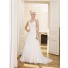 Princess A Line V Neck Low Back Chiffon Lace Wedding Dress With Sheer Straps Bow