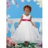 Princess A Line V Neck Tea Length White Organza Red Sash Little Flower Girl Dress