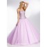 Princess Ball Gown Strapless Long Coral Tulle Beaded Prom Dress Corset Back