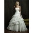 Princess Ball Gown Strapless Puffy Organza Wedding Dress With Feathers Flowers