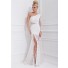 Princess Mermaid One Shoulder Sleeved Long White Lace Homecoming Prom Dress