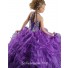 Puffy Ball Gown Halter Purple Organza Ruffle Beaded Little Girls Party Prom Dress