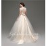 Puffy Ball Gown Keyhole Open Back Champagne Satin Lace Wedding Dress Bow Sash