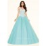 Puffy Ball Gown Strapless Corset Aqua Tulle Pearl Beaded Prom Dress