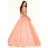 Puffy Ball Gown Strapless Corset Back Light Coral Satin Tulle Beaded Prom Dress