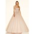Puffy Ball Gown Strapless Corset Back Champagne Satin Tulle Beaded Prom Dress