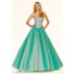 Puffy Ball Gown Strapless Corset Back Green Satin Tulle Beaded Prom Dress
