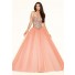 Puffy Ball Gown Strapless Corset Back Light Coral Satin Tulle Beaded Prom Dress