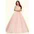 Puffy Ball Gown Strapless Corset Blush Pink Tulle Pearl Beaded Prom Dress