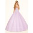 Puffy Ball Gown Strapless Corset Lilac Tulle Pearl Beaded Prom Dress