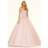 Puffy Ball Gown Strapless Light Pink Satin Tulle Beaded Prom Dress Corset Back