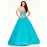 Puffy Ball Gown Strapless Turquoise Tulle Beaded Sparkly Prom Dress Corset Back