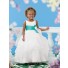 Puffy Ball White Organza Ruffle Green Sash Bow Wedding Little Flower Girl Dress