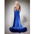 Royal Queen Straps Sweetheart Backless Long Blue Silk Beading Prom Dress With Train