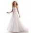 Romantic A Line Strapless Lace Wedding Dress With Detachable Ribbon Crystal Belt