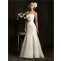 Romantic A Line Strapless Ruched Organza Lace Wedding Dress With Crystals Belt