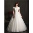 Romantic Ball Gown Cap Sleeve Lace Tulle Modest Wedding Dress With Buttons