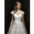 Romantic Ball Gown Cap Sleeve Sheer Tulle Lace Wedding Dress With Flower Sash