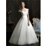Romantic Ball Gown Cap Sleeve Sheer Tulle Lace Wedding Dress With Flower Sash