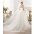 Romantic Ball Gown Strapless Tulle Lace Floral Wedding Dress With Train