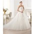 Romantic Ball Gown Strapless Tulle Lace Floral Wedding Dress With Train