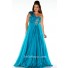 Royal A Line One Shoulder Long Turquoise Silk Tulle Plus Size Party Prom Dress