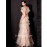 Royal A Line Princess Cap Sleeve Long Peach Organza Ruffles Evening Prom Dress