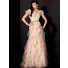 Royal A Line Princess Cap Sleeve Long Peach Organza Ruffles Evening Prom Dress