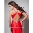 Royal Queen V Neck Backless Long Red Silk Beading Prom Dress With Train