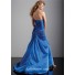 Royal sheath strapless long royal blue silk prom dress with beading and corset