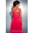 Sexy A Line One Shoulder Long Neon Red Chiffon Beaded Prom Dress With Slit Straps
