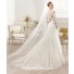 Sexy A Line Scoop Neck Sheer See Through Long Sleeve Lace Wedding Dress With Buttons