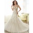 Sexy A Line V Neckline Illusion Back Tulle Lace Beaded Crystal Wedding Dress With Buttons