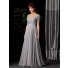 Sexy A line V neck long silver chiffon mother of the bride dress