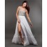 Sexy Backless High Slit Long White Chiffon Beaded Prom Dress With Straps