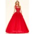 Sexy Ball Gown Cut Out Open Back Red Tulle Beaded Corset Prom Dress