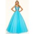 Sexy Ball Gown Deep V Neck Low Back Blue Tulle Beaded Sparkly Prom Dress