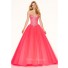 Sexy Ball Gown Plunging Neckline Corset Back Hot Pink Tulle Beaded Prom Dress