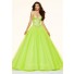 Sexy Ball Gown Plunging Neckline Corset Back Lime Green Tulle Beaded Prom Dress