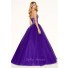Sexy Ball Gown Plunging Neckline Corset Back Purple Tulle Beaded Prom Dress