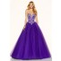 Sexy Ball Gown Plunging Neckline Corset Back Purple Tulle Beaded Prom Dress