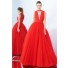 Sexy Ball Gown Plunging Neckline Full Back Red Tulle Prom Dress