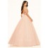 Sexy Ball Gown V Neck Low Back Pink Champagne Tulle Beaded Prom Dress